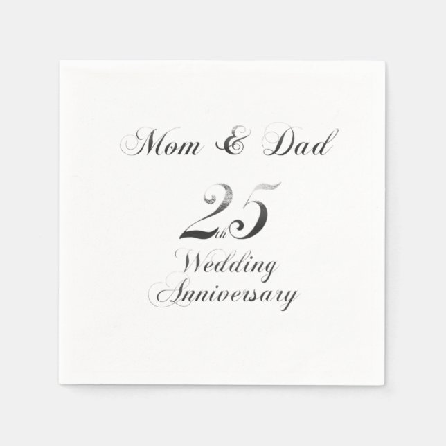 25th Anniversary Parents Silver Wedding Napkins (Front)