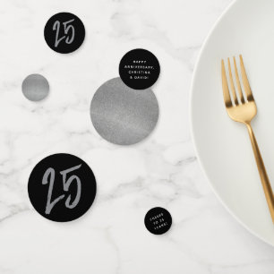 25th anniversary party black silver personalized confetti