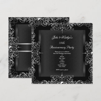 25th Anniversary Party Chalkboard Silver Floral Invitation