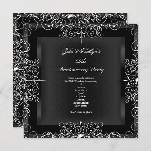 25th Anniversary Party Chalkboard Silver Floral Invitation