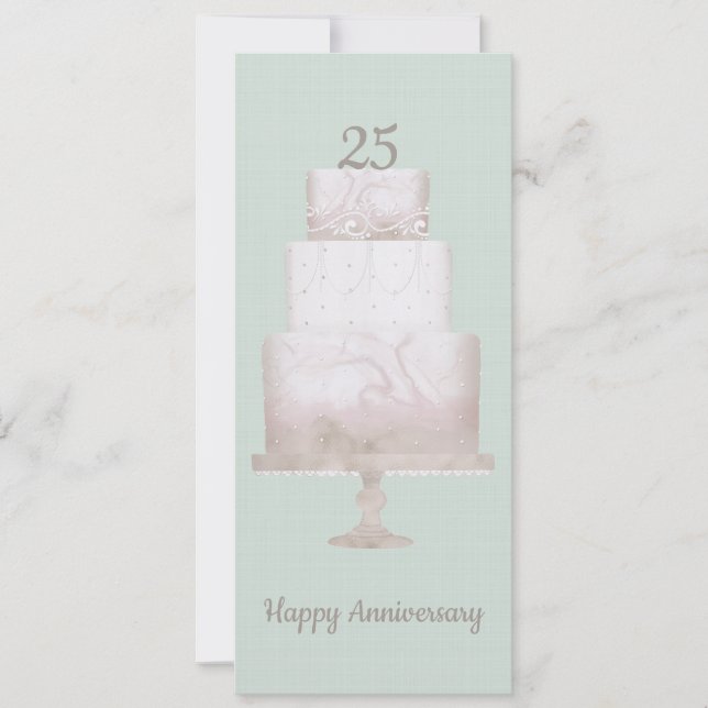 25th Anniversary Party Custom Cake Green Linen Invitation (Front)