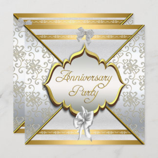 25th Anniversary Party Elegant White Silver Gold Invitation