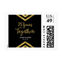 25th Anniversary Party Faux Gold Chevron Postage