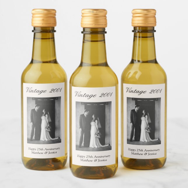 25th Anniversary Party Favor Custom Wedding Photo Wine Label (Bottles)