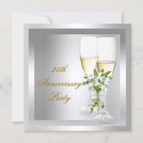 25th Anniversary Party Gold Silver Floral Invitation