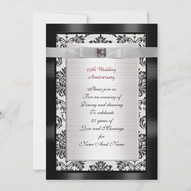 25th Anniversary party invitation black and white (Front)