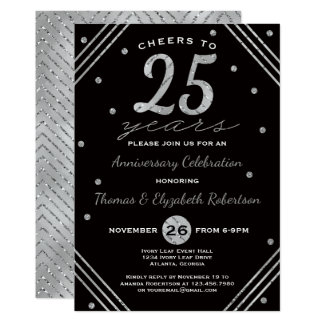 25th Anniversary Party Invitation, Faux Silver Card