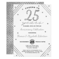 25th Anniversary Party Invitation, Faux Silver Invitation