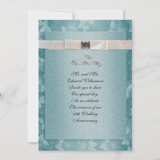 25th Anniversary party invitation formal teal blue (Front)