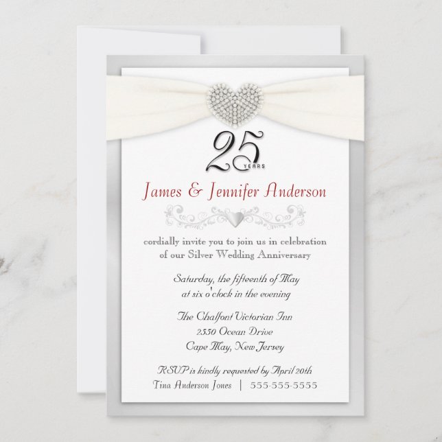 25th Anniversary Party Invitation  Vintage Silver (Front)