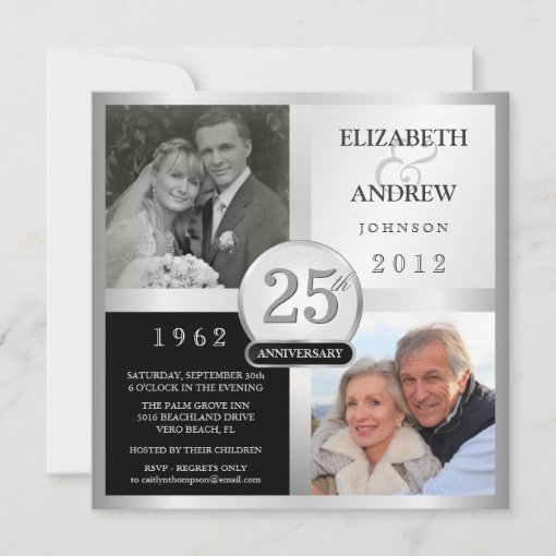 25th Anniversary Party Invitations - 2 Photos 