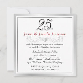 25th Anniversary Party Invitations Silver Square