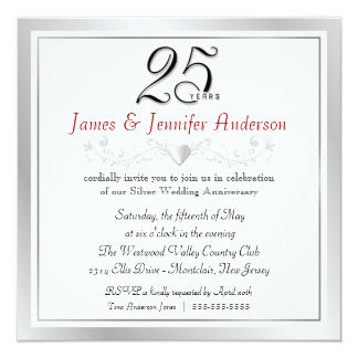 25th Anniversary Party Invitations Silver Square