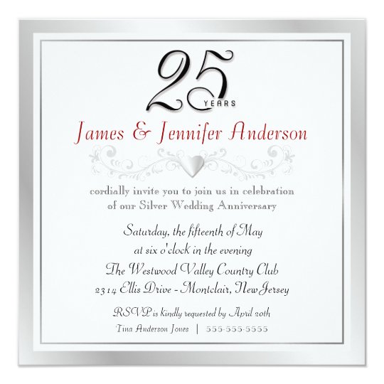 25th anniversary party invitations silver square zazzle com