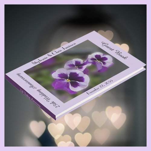 25th Anniversary Party Name Purple Flowers Guest Book