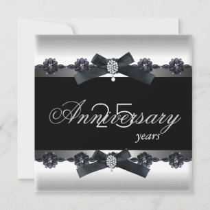 25th Anniversary Party Silver Black White Diamond Invitation