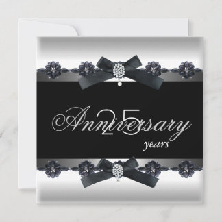 25th Anniversary Party Silver Black White Diamond Invitation