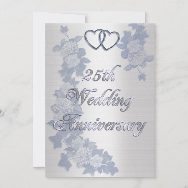 25th anniversary party silver hearts formal invitation (Front)