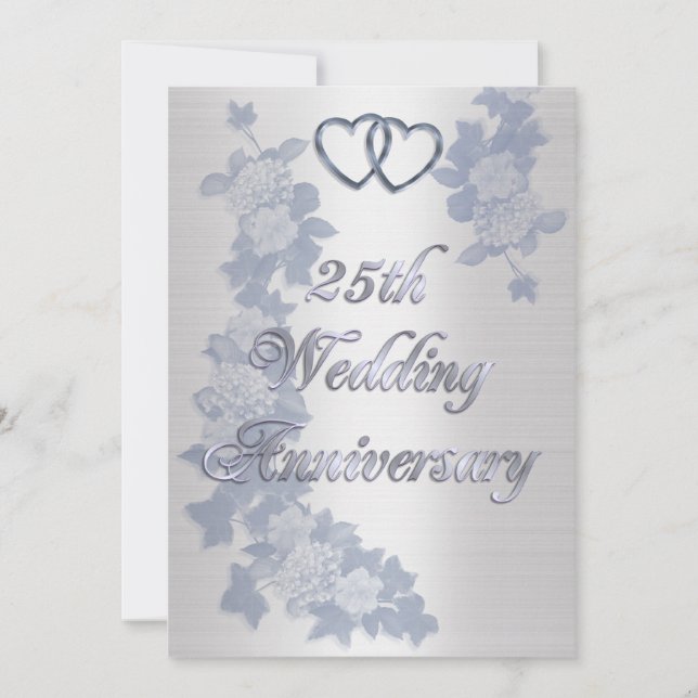 25th anniversary party silver hearts formal invitation (Front)