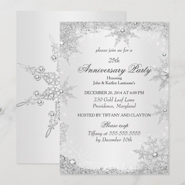 25th Anniversary Party Silver Winter Wonderland Invitation (Front/Back)