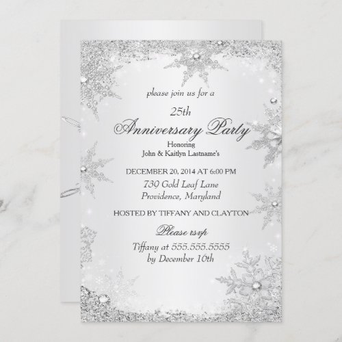 25th Anniversary Party Silver Winter Wonderland Invitation