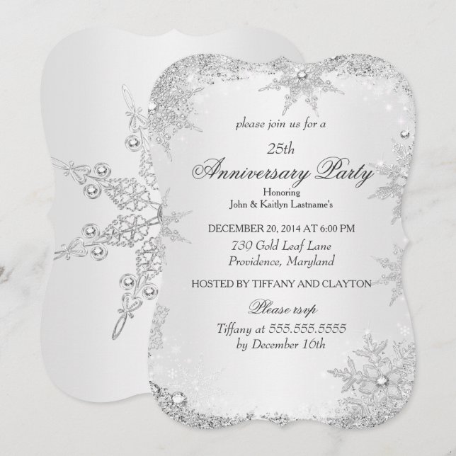 25th Anniversary Party Silver Winter Wonderland Invitation (Front/Back)
