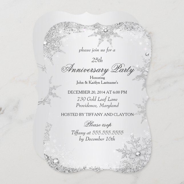 25th Anniversary Party Silver Winter Wonderland Invitation (Front/Back)