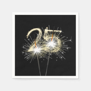 25th Anniversary Party Sparklers on Black Napkins
