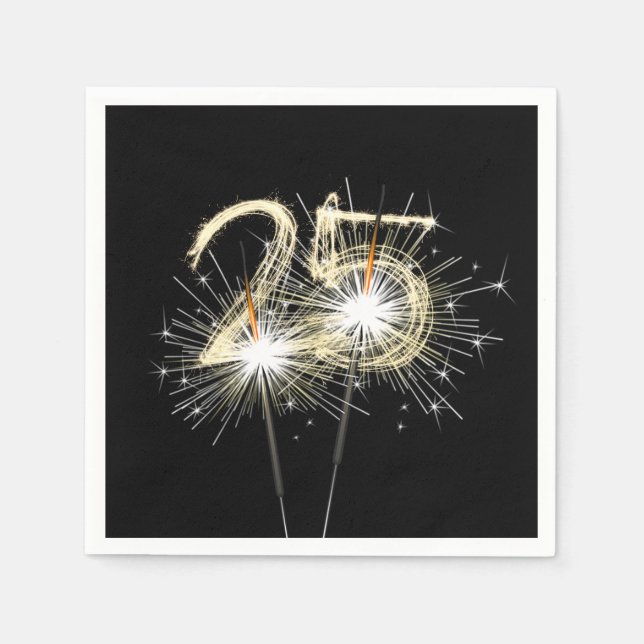 25th Anniversary Party Sparklers on Black  Napkins (Front)