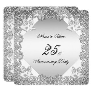 25th Anniversary Party White Silver Lace Invitation
