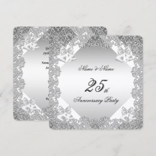 25th Anniversary Party White Silver Lace Invitation