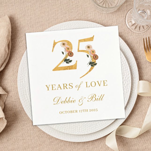 25th Anniversary Party Wildflower 40 Years of Love Napkins (Creator Uploaded)