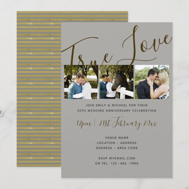 25th Anniversary PHOTO Collage SILVER Wed Invites (Front/Back)