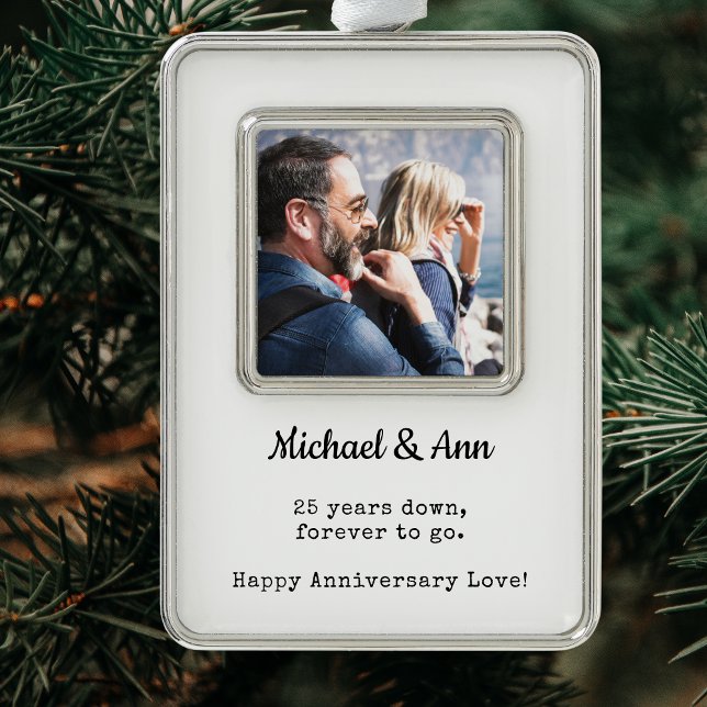 25th  Anniversary Photo Keepsake | Holiday Couple  Christmas Ornament (25th Anniversary Photo Christmas Ornament in Modern Minimalist Style, Personalized.)
