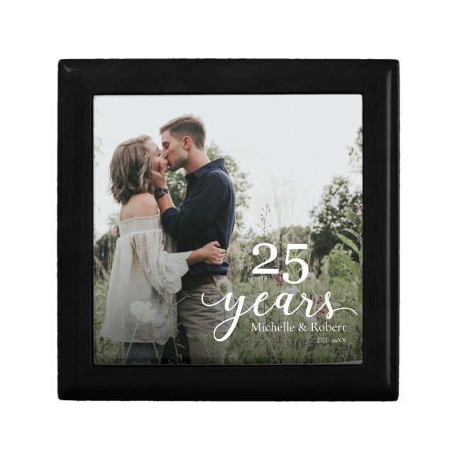 25th Anniversary Photo Keepsake Wedding Elegant Gift Box (Front)