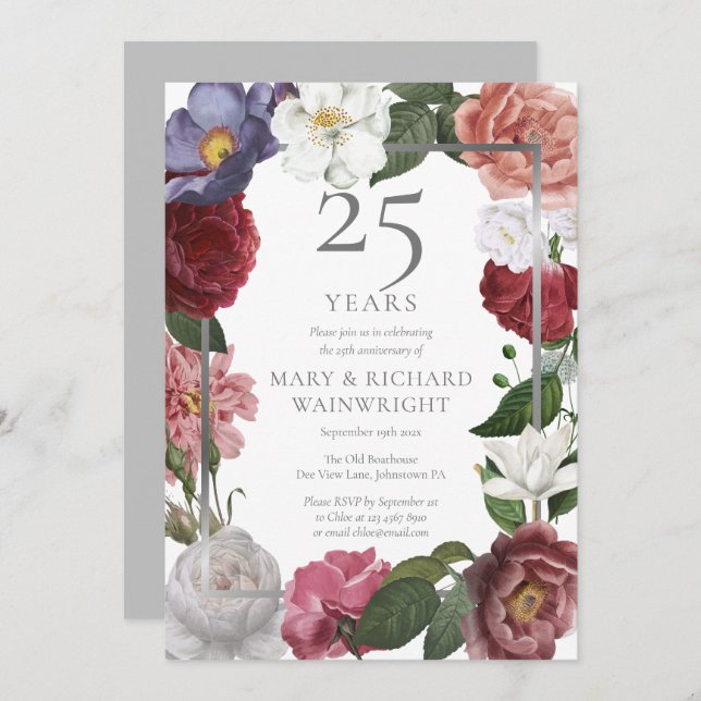 25th Anniversary Rose Garden Country Greenery  Invitation (Front/Back)