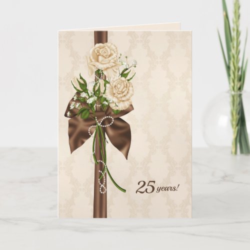25th anniversary roses on damask card