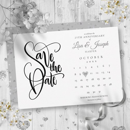 25th Anniversary Save the Date Calendar Love Heart