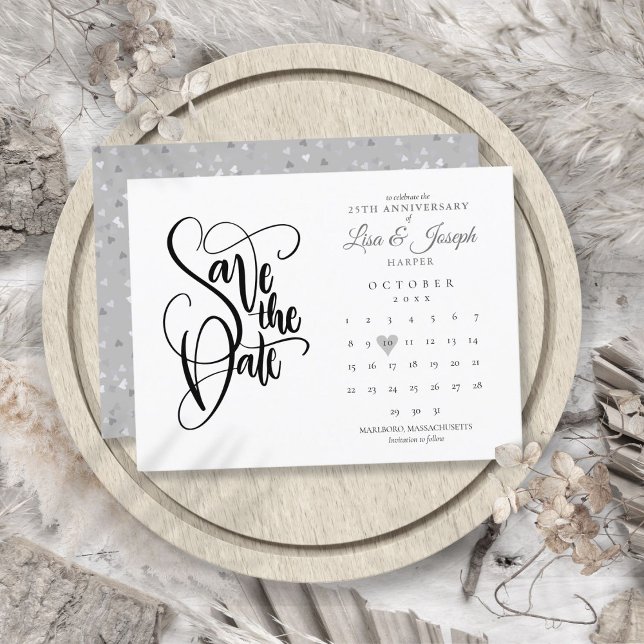 25th Anniversary Save the Date Calendar Love Heart Announcement Postcard (25th Anniversary Save the Date Calendar Love Heart Announcement Postcard)