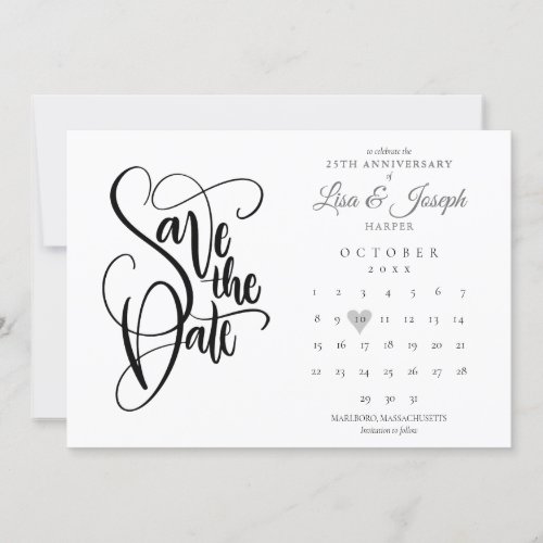 25th Anniversary Save the Date Calendar Love Heart Invitation