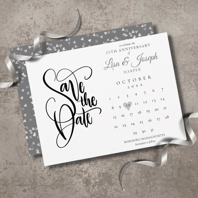 25th Anniversary Save the Date Calendar Love Heart Postcard (Creator Uploaded)