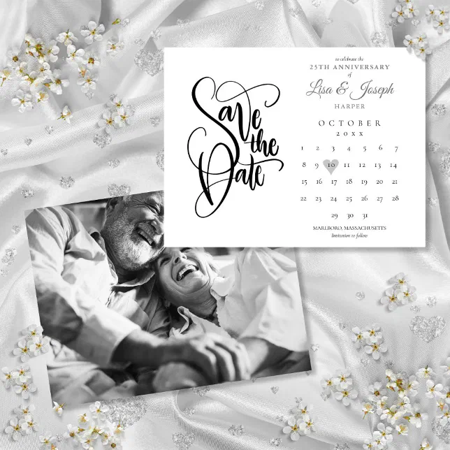 25th Anniversary Save the Date Calendar Photo Postcard | Zazzle