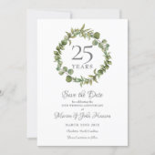 25th Anniversary Save the Date Greenery Garland  Invitation (Front)