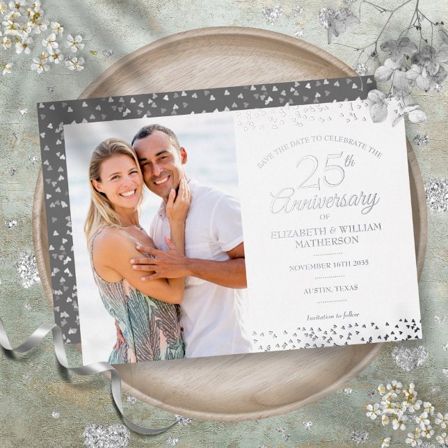 25th Anniversary Save the Date Photo Silver Foil Invitation (25th Anniversary Save the Date Photo Silver Foil Invitation)
