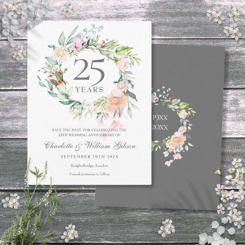 25th Anniversary Save the Date Roses Garland  Announcement Postcard