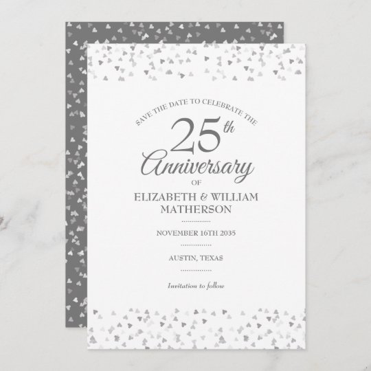 25th Anniversary Save the Date Silver Hearts Invitation | Zazzle.com