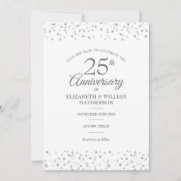 25th Anniversary Save the Date Silver Hearts Invitation | Zazzle