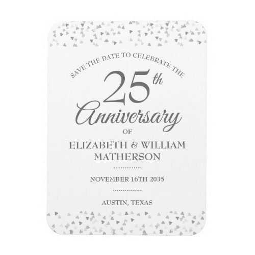 25th Anniversary Save the Date Silver Hearts  Magnet