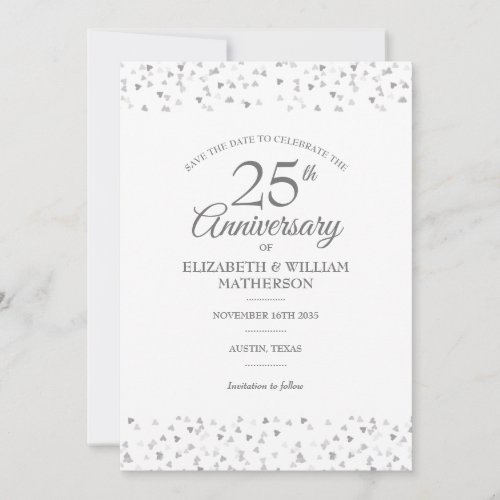 25th Anniversary Save the Date Silver Love Hearts 