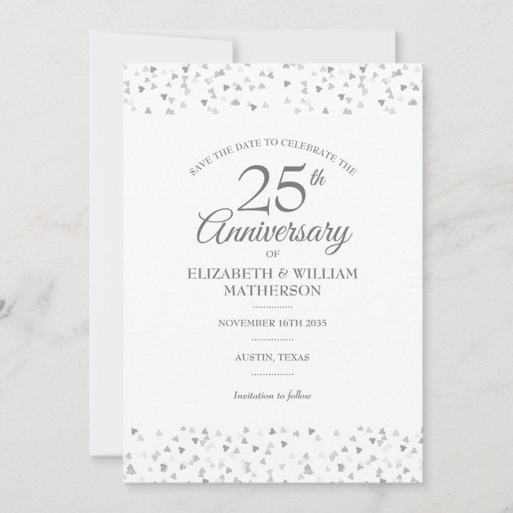 25th Anniversary Save the Date Silver Love Hearts | Zazzle